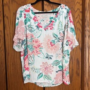 LOFT Floral Blouse - Pink and Green